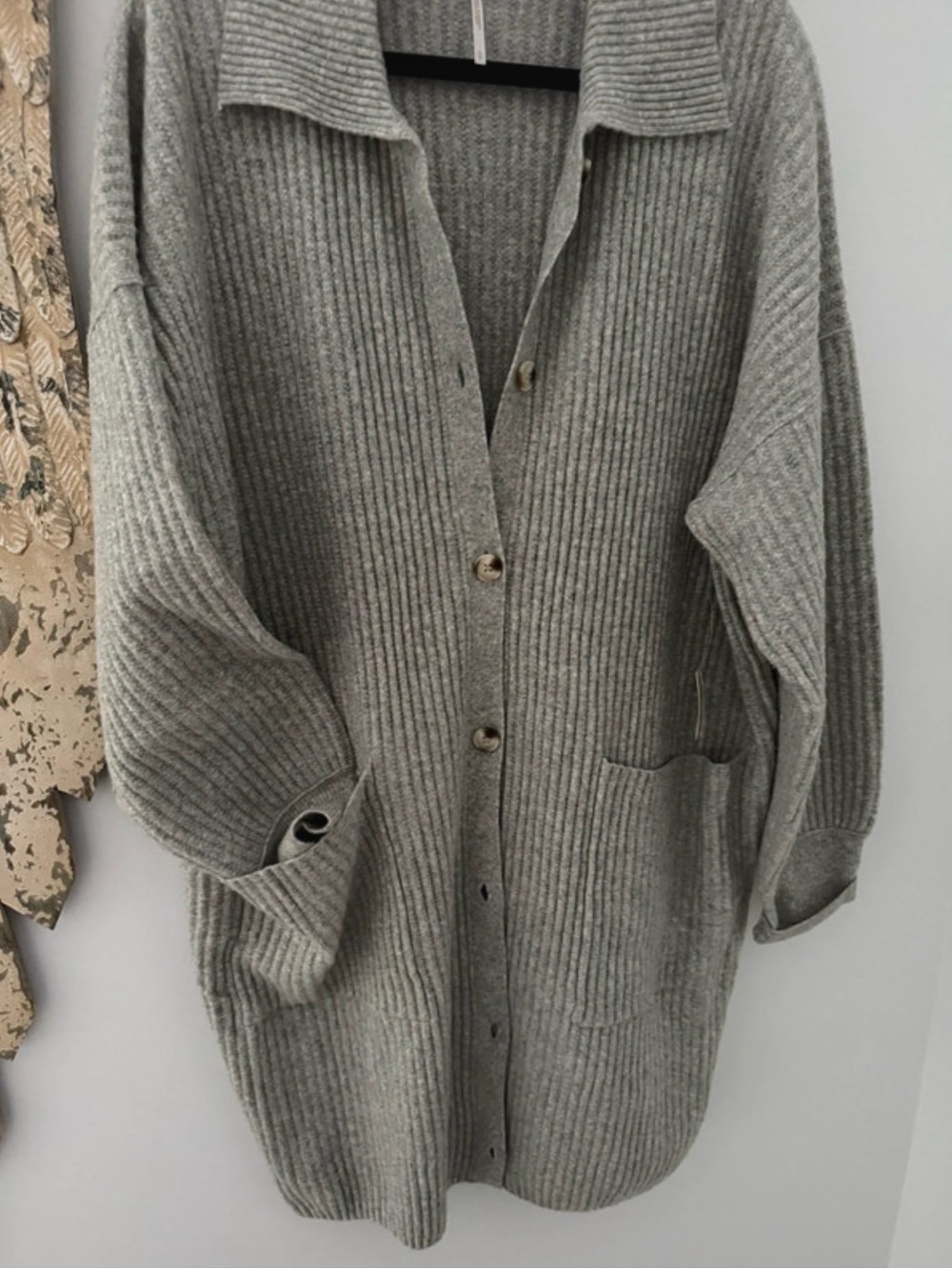 Free People Gray Sandstone Ribbed Button-Front Cardigan